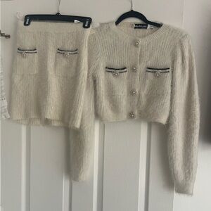 Self-Portrait Cream Knit Cardigan Sweater